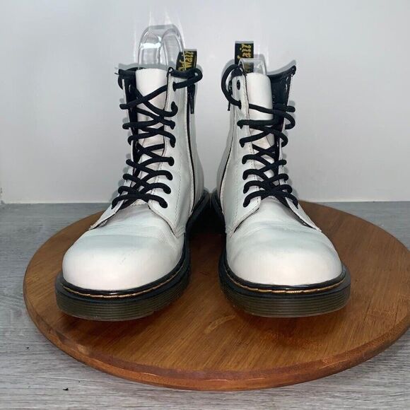 Dr Doc Martens 1460J Ladies 5 Mens 4 Combat Boots White Leather Lace Up Side Zip - Picture 4 of 13